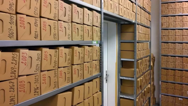 Regály s krabicemi na dokumenty - regály do kanceláře a archivu.