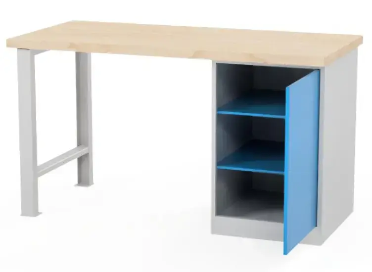 Dílenský pracovní stůl AXTOR E103 s policovým kontejnerem.