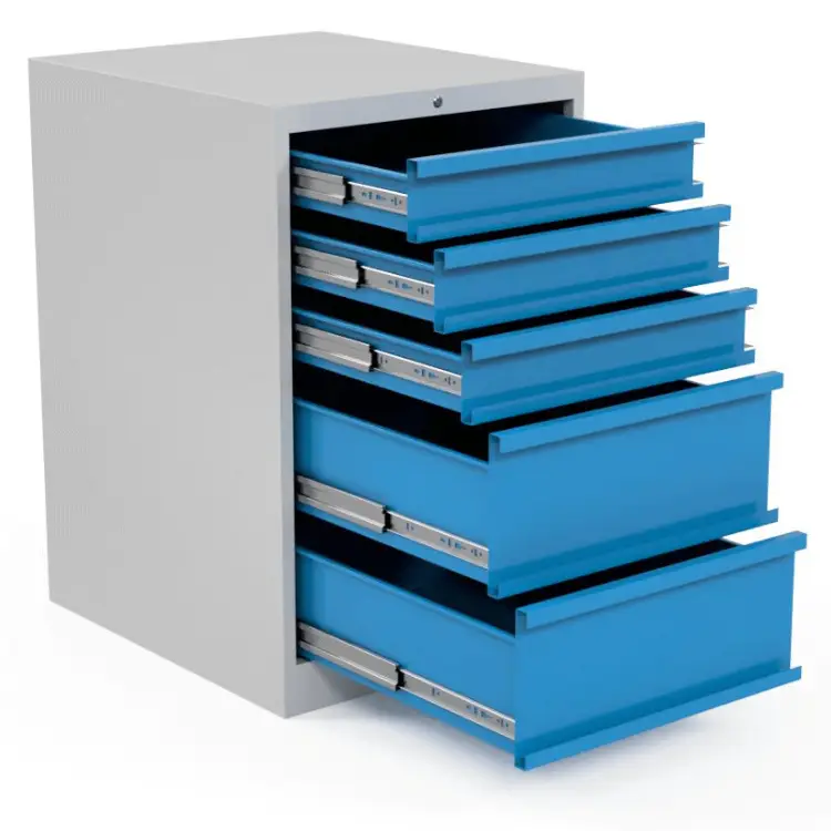 Kovový kontejner s 5 zásuvkami. Teleskopické výsuvy.